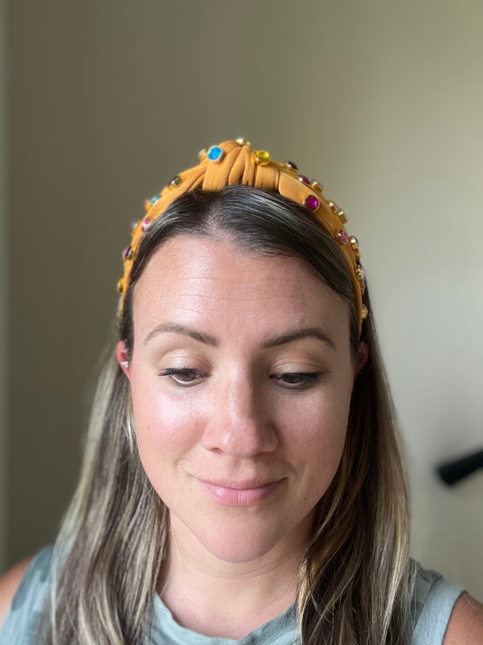 Yellow Rhinestone Top Knot Headband