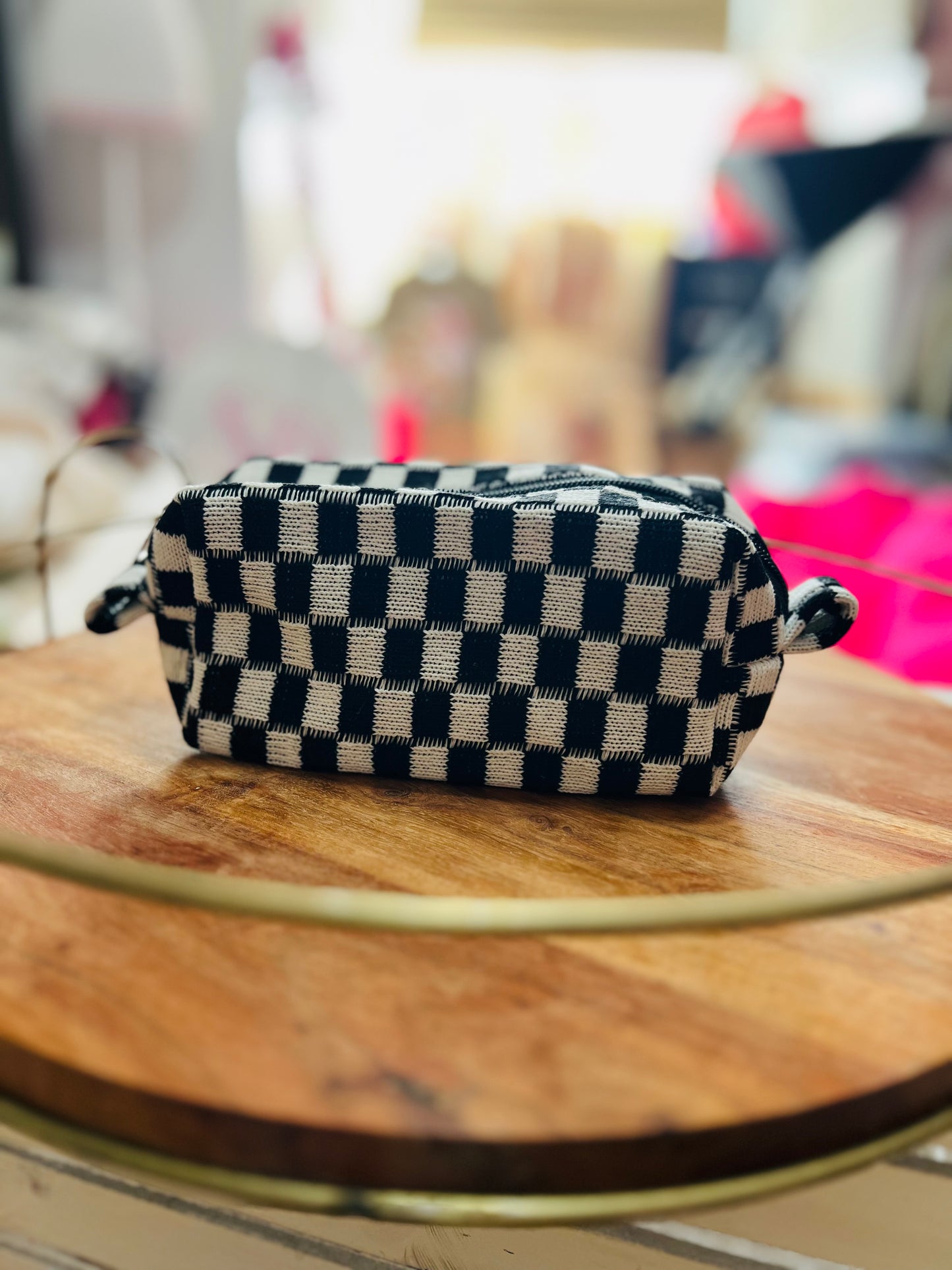 Checkered Cosmetic Bag