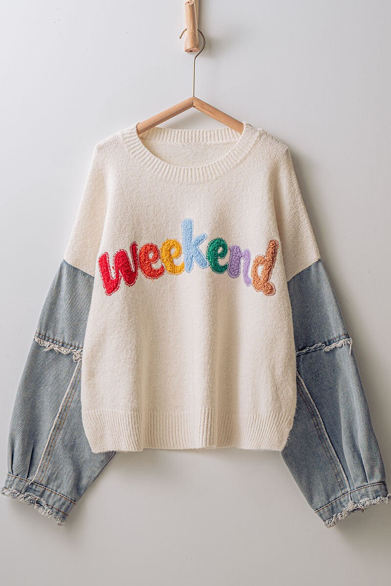 Weekenders Denim Sleeve Knit Sweater