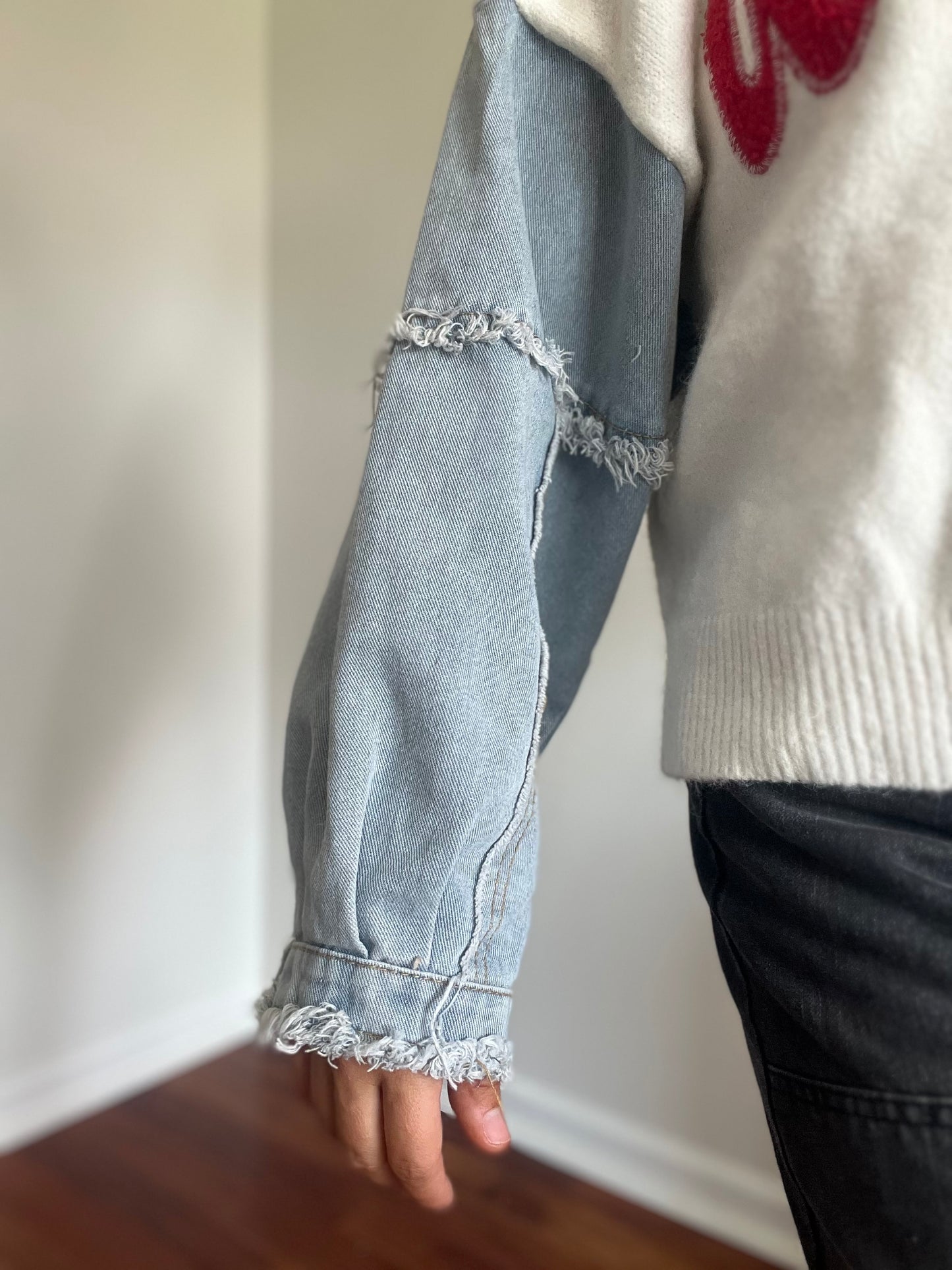 Weekenders Denim Sleeve Knit Sweater