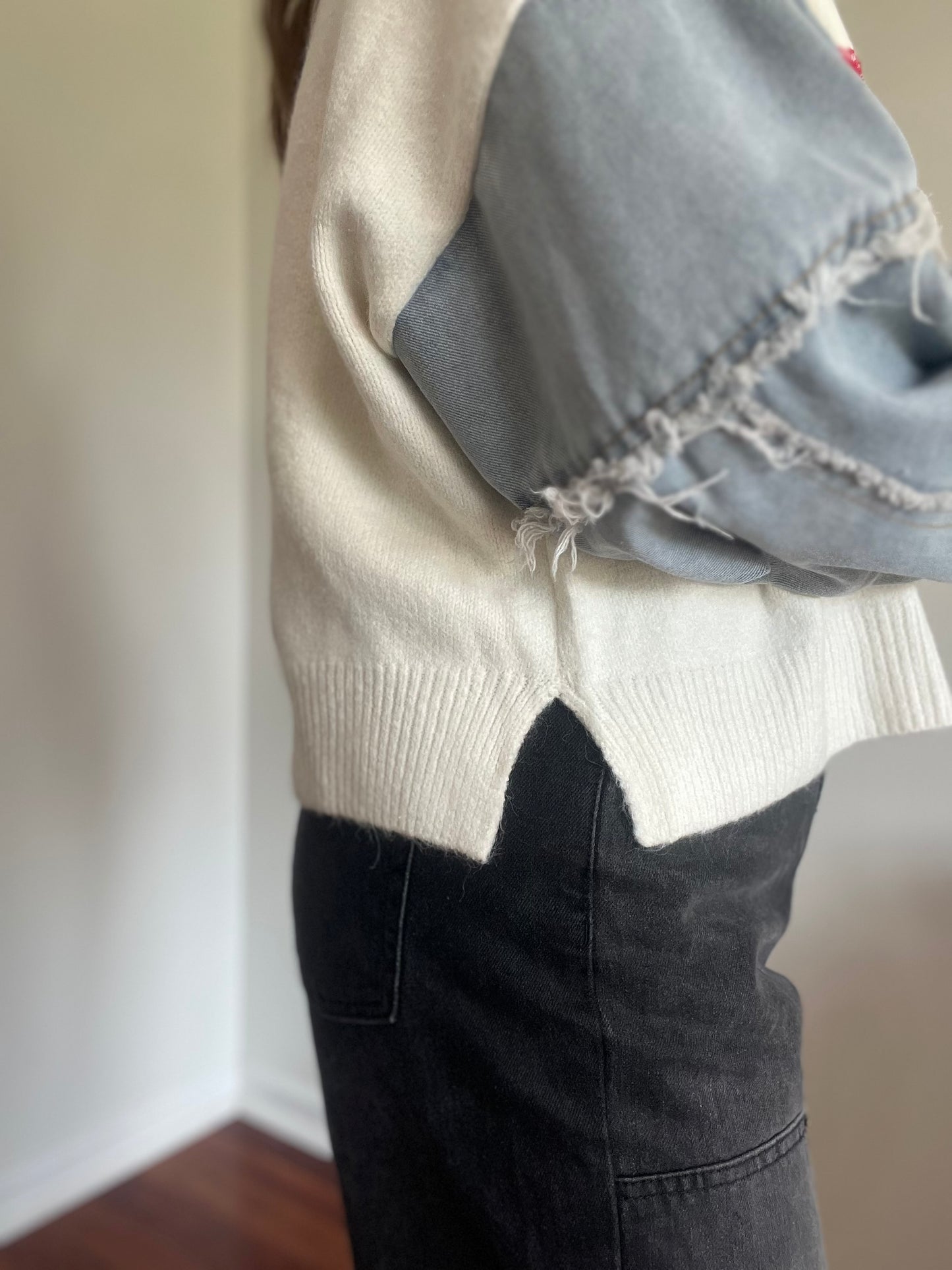 Weekenders Denim Sleeve Knit Sweater