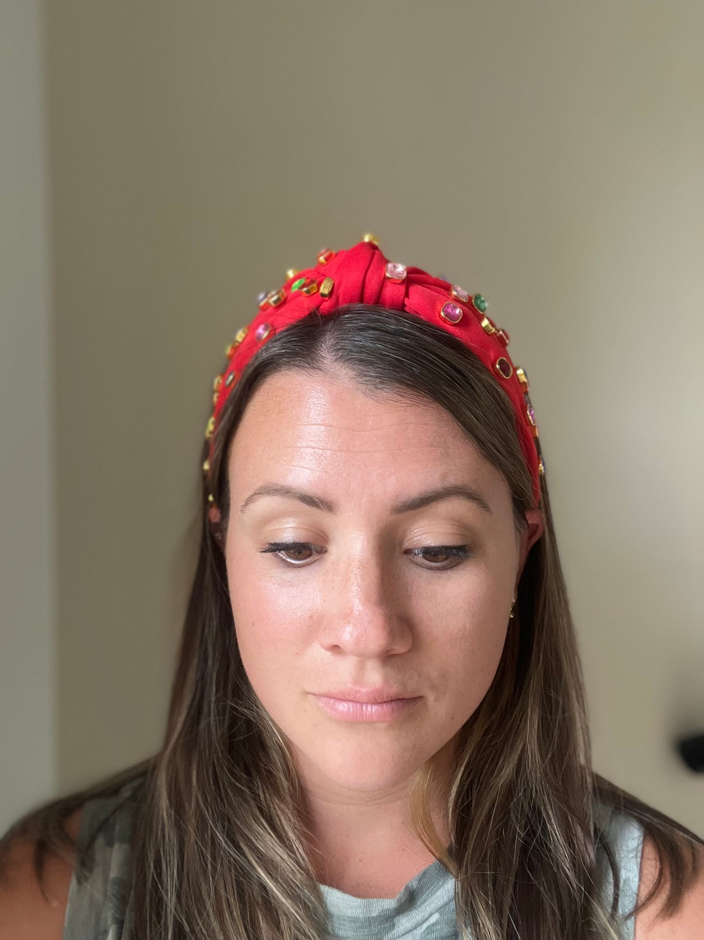 Red Rhinestone Top Knot Headband