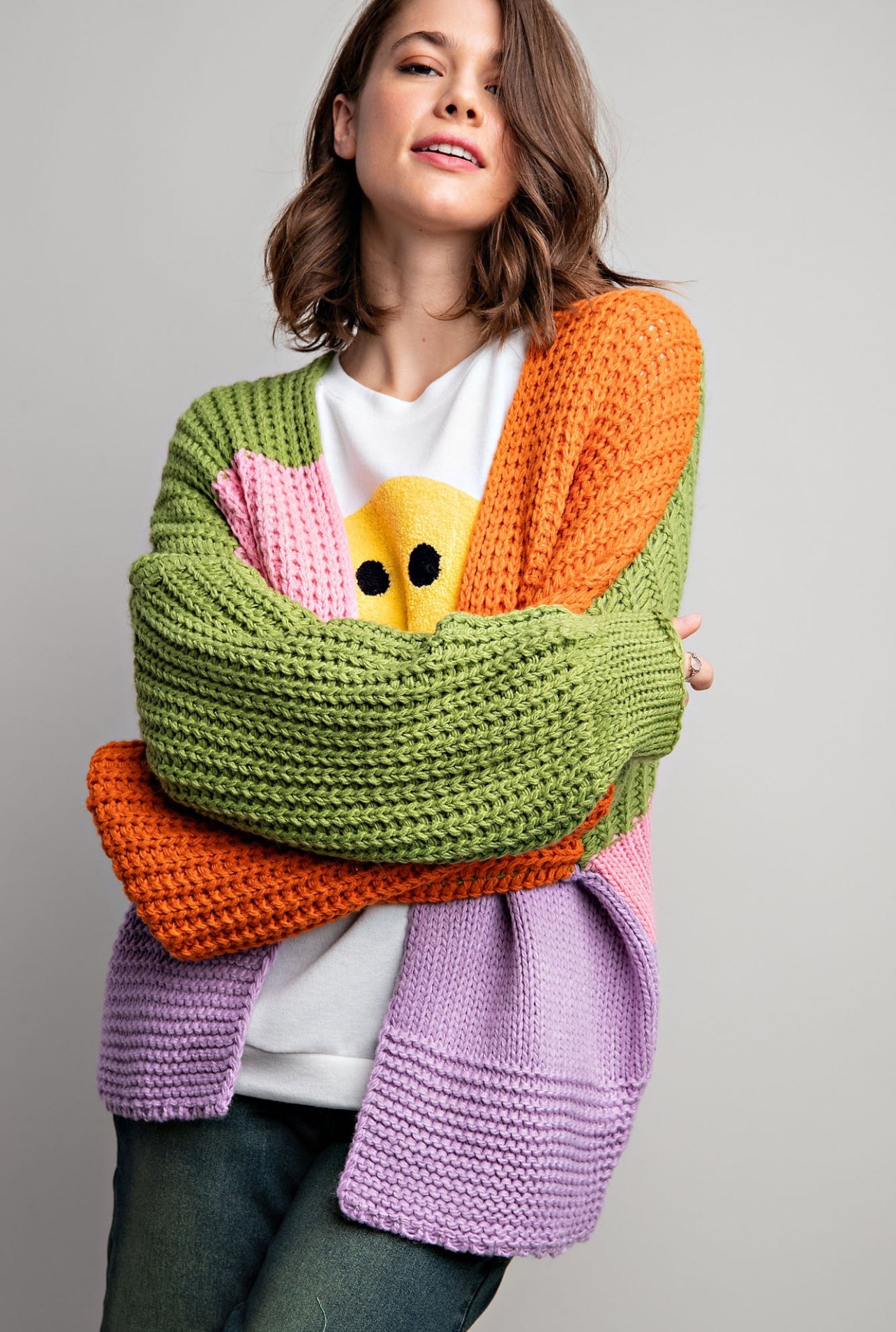 Color Blocked Knit Cardigan