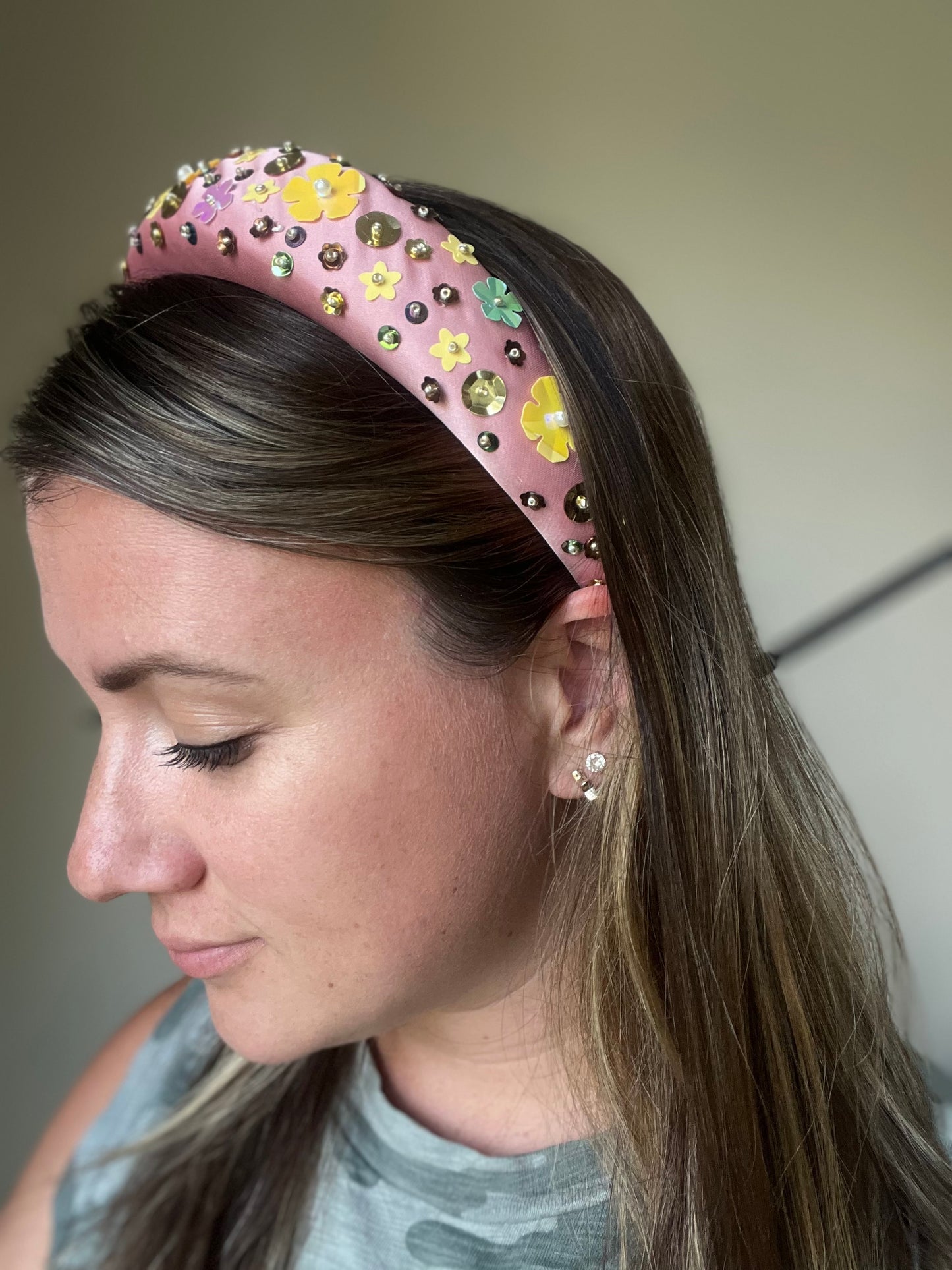 Spring Sequins Flower Padded Headband