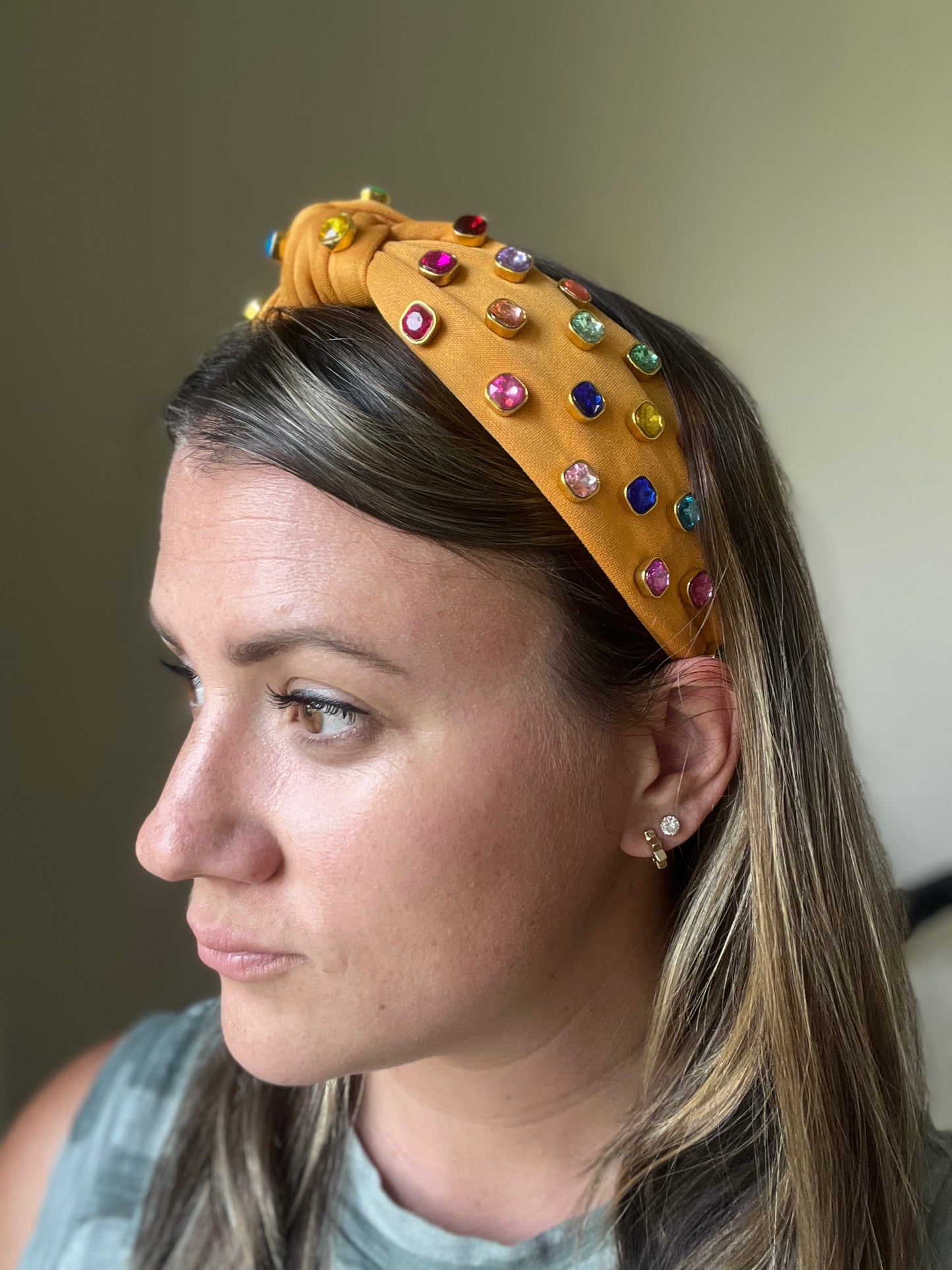 Yellow Rhinestone Top Knot Headband