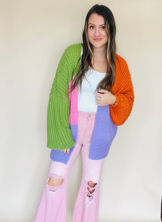 Color Blocked Knit Cardigan