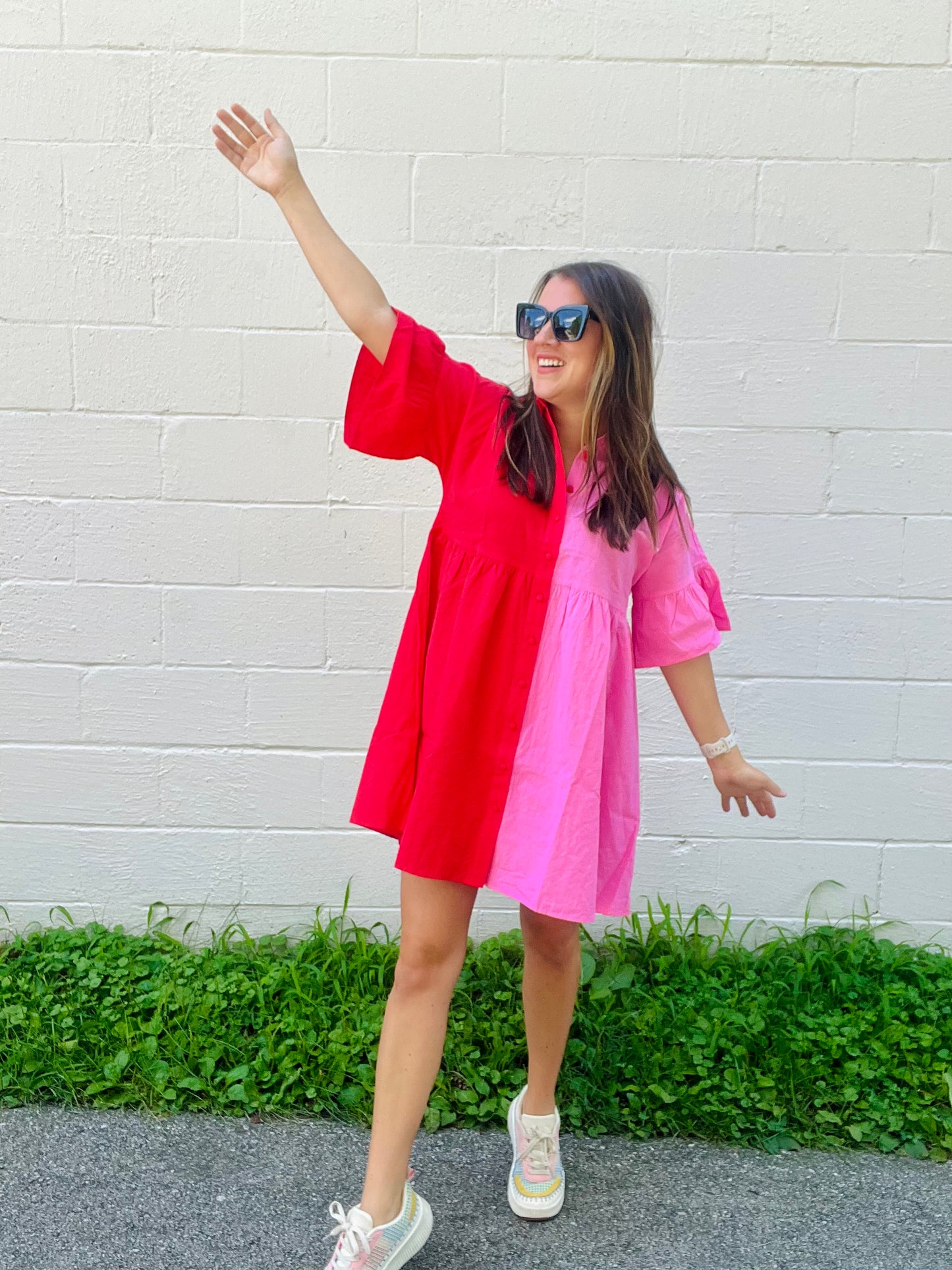 Color Blocked Button Down Dress