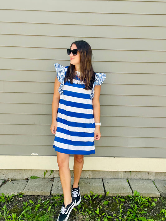 Stripe Ruffle T Shirt Dress