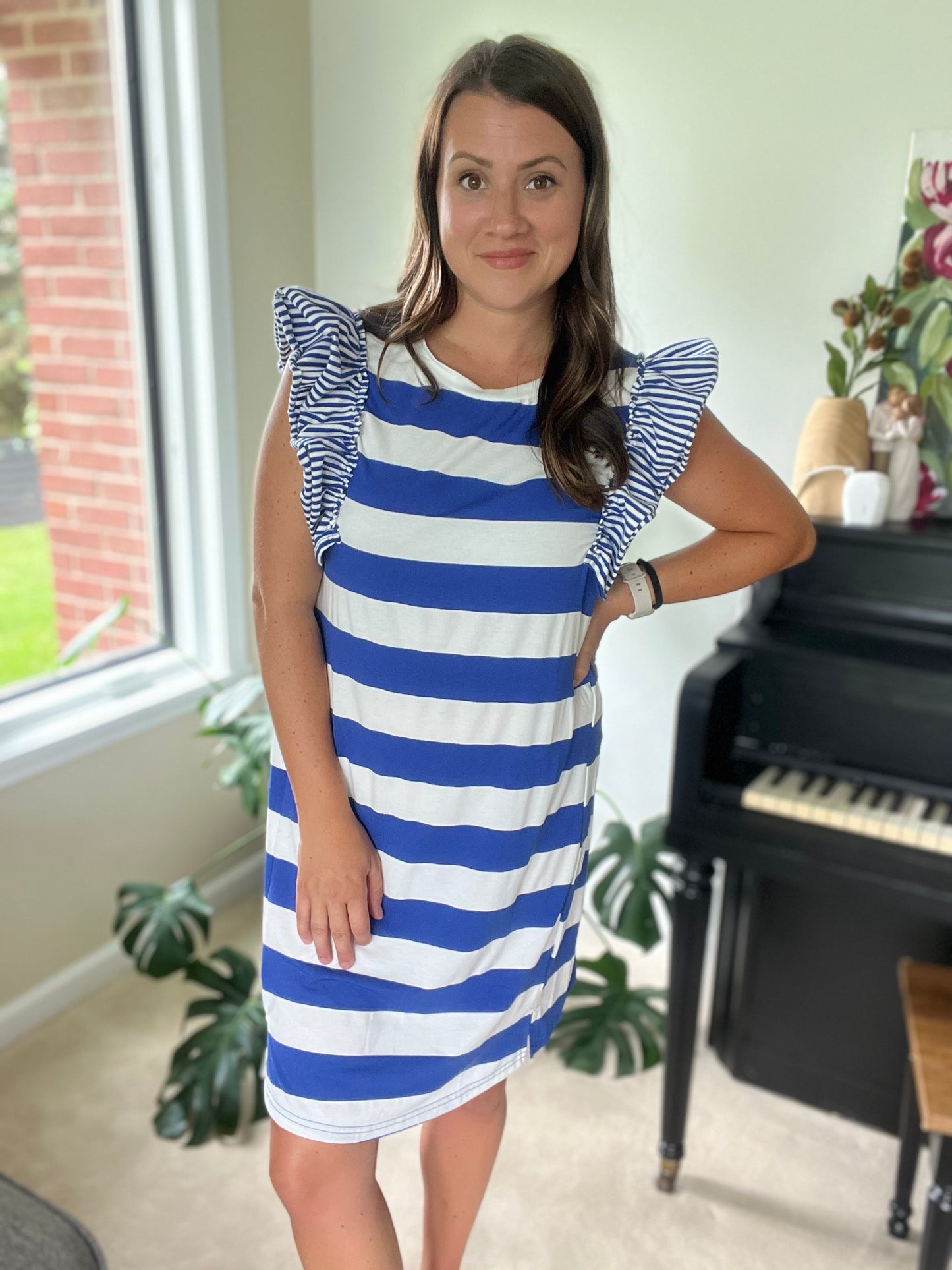 Stripe Ruffle T Shirt Dress