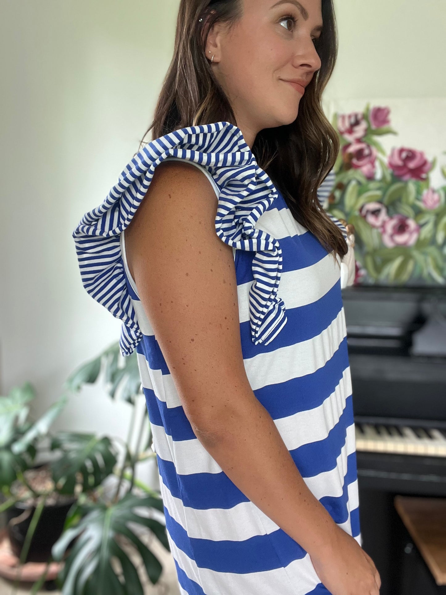 Stripe Ruffle T Shirt Dress