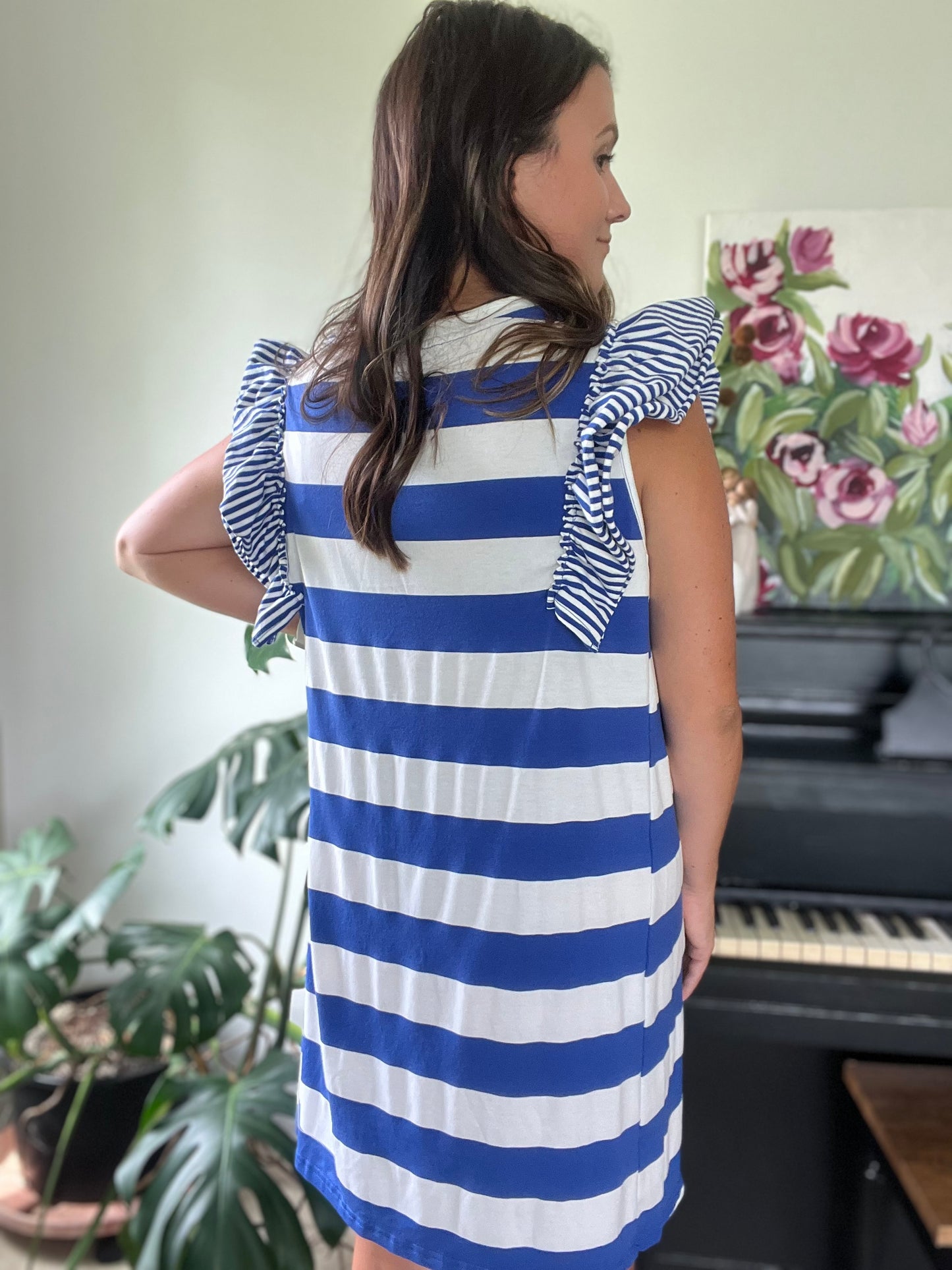 Stripe Ruffle T Shirt Dress