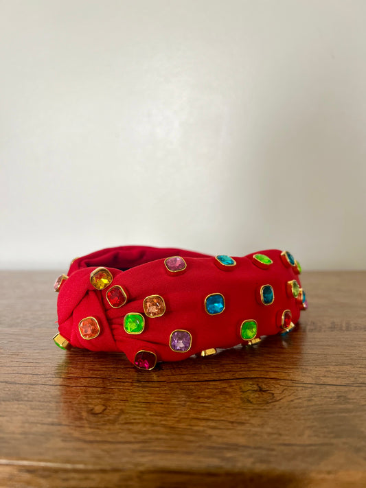 Red Rhinestone Top Knot Headband