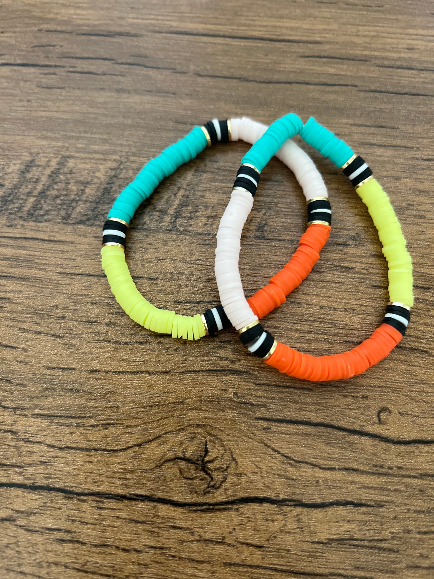 Polymer Colorblocked Bracelets with Gold Beads