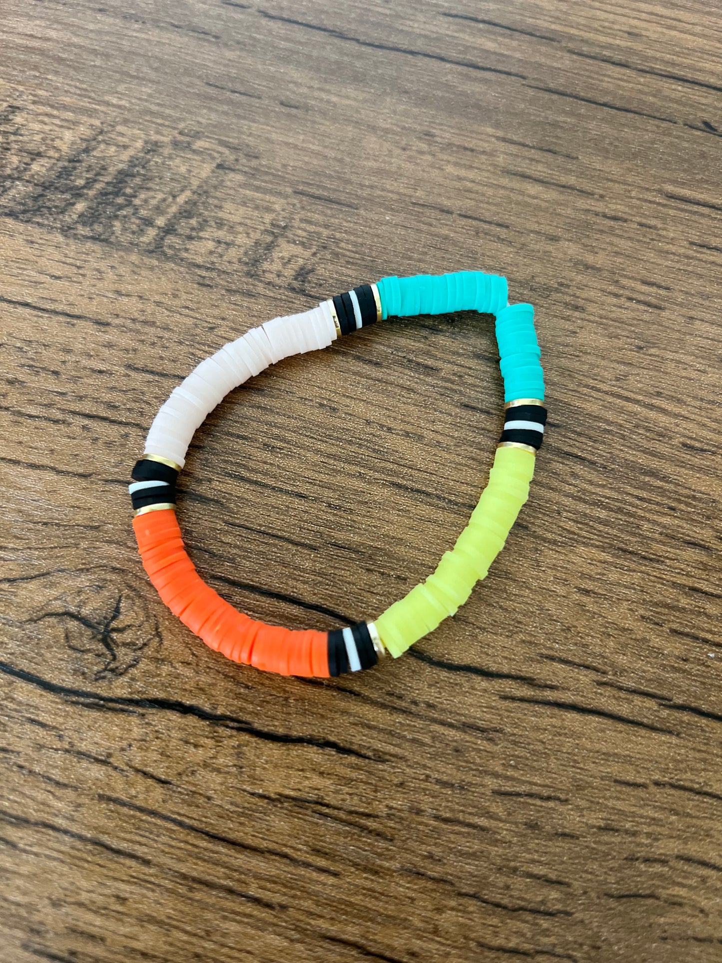 Polymer Colorblocked Bracelets with Gold Beads