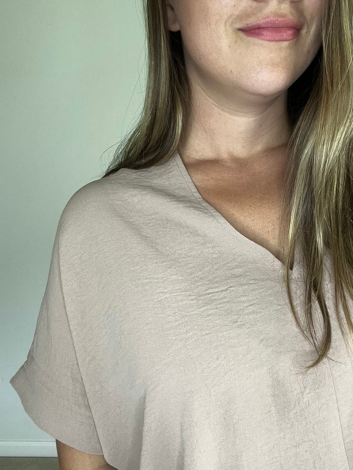 Oversized V-Neck Folded Short Sleeve Top