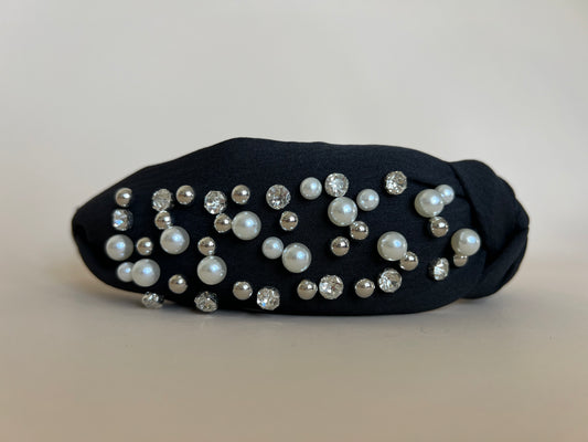 Pearl Rhinestones Wide Topknot Headband